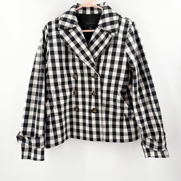Ann Taylor Jacket Women's Size Small B&W Gingham Double-Breasted Buffalo Check - Picture 3 of 16